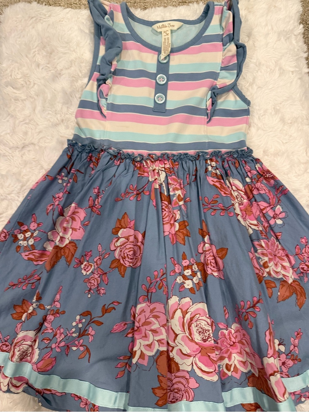 Matilda Jane Dusty Blue Dress with Pink Floral Skirt